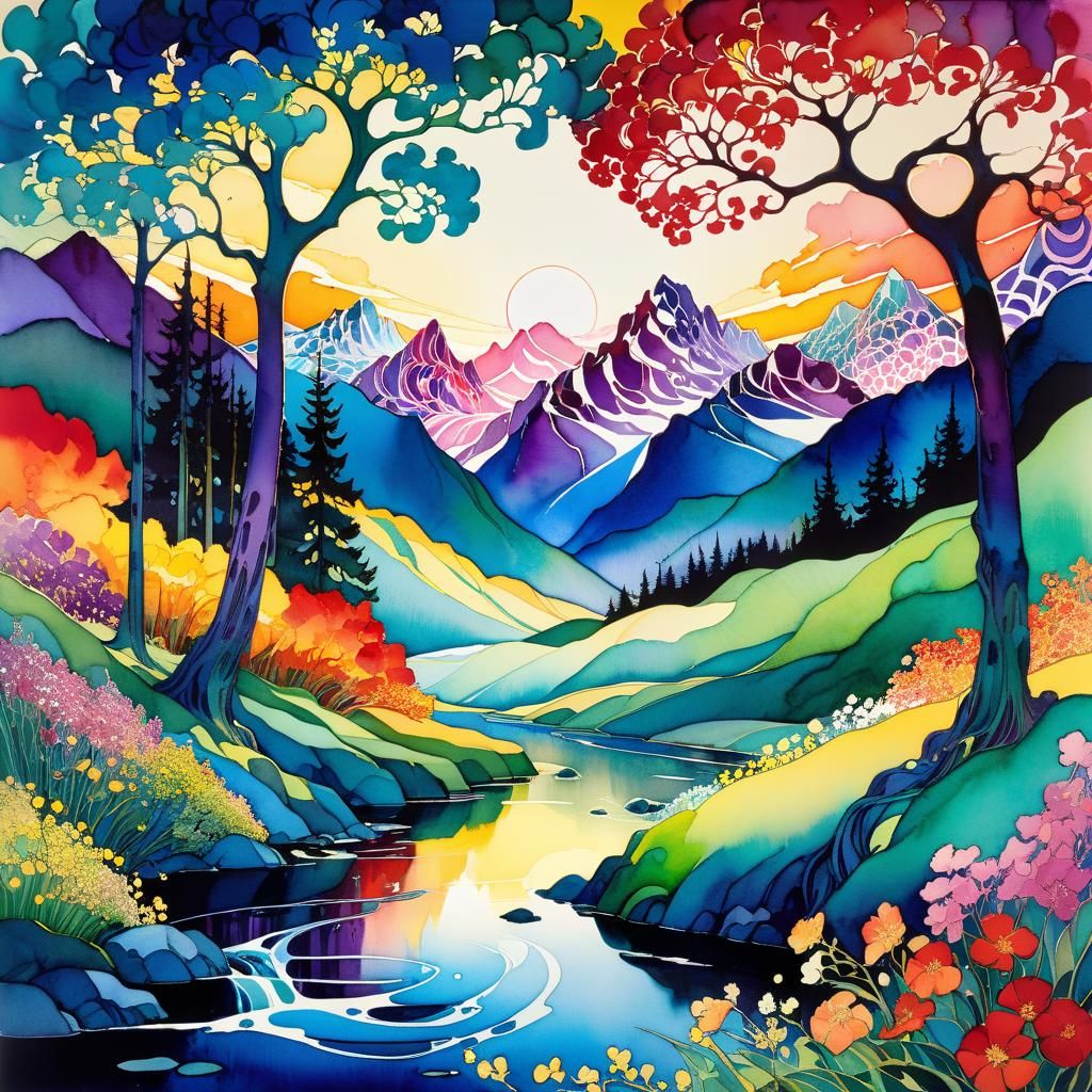 Cel-Shaded Dreamscape with Zentangle Details