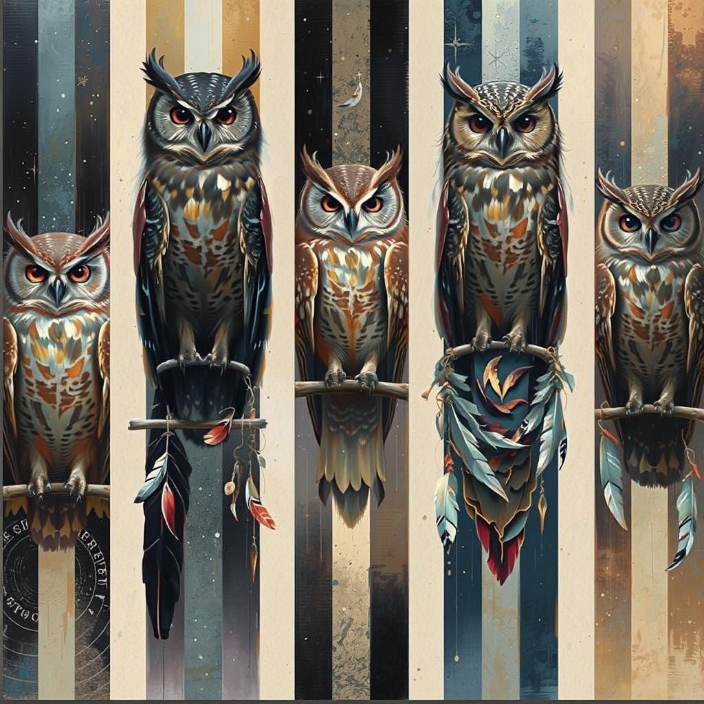 Magical Floating Books and Owls in Impressionist Style