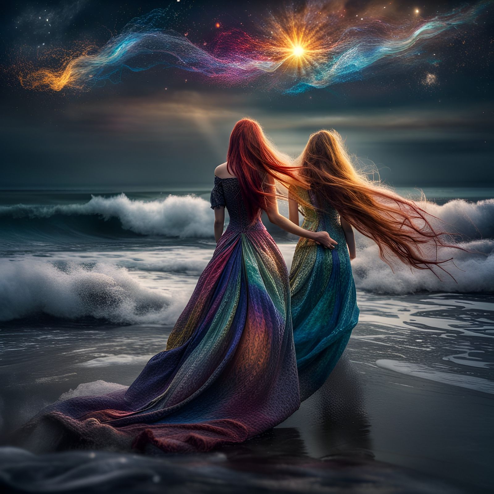 Women Catching a Star in the Ocean