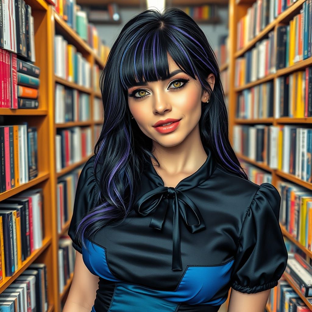 Woman Posing in Bookstore as Graffiti Street Art