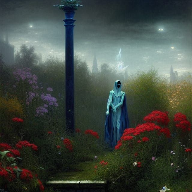 Grim Reaper in Colorful Garden: Matte Painting