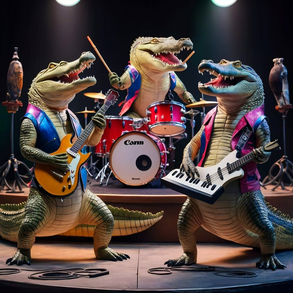 THE CROC-O-DILEMMA ROCKERS, AND THEY ARE SINGING THEIR LAST HIT " THE CROCODILE ROCK"