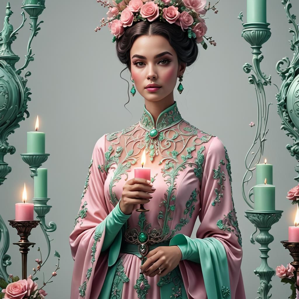 High Fashion Woman with Candle, Detailed Matte Painting