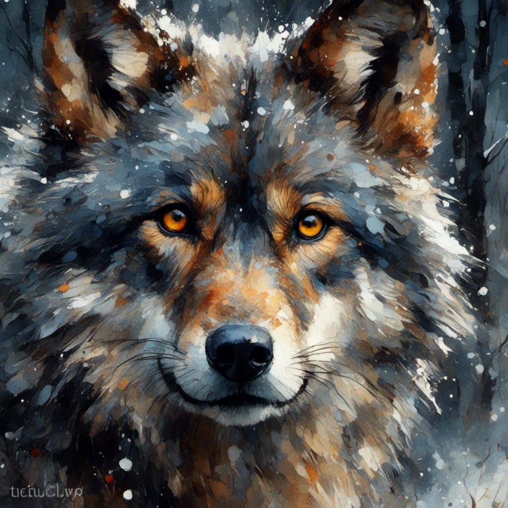 Grey Wolf Portrait with Bright Eyes