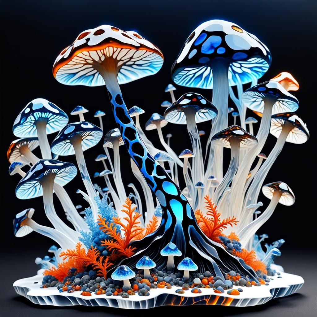 Fluorescent Sheelite Giraffe Mushrooms