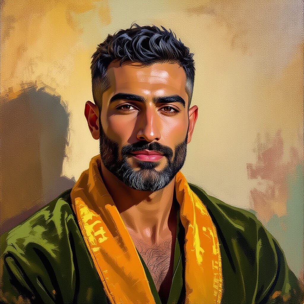 Impressionist Portrait of a Man in Velvet Robe