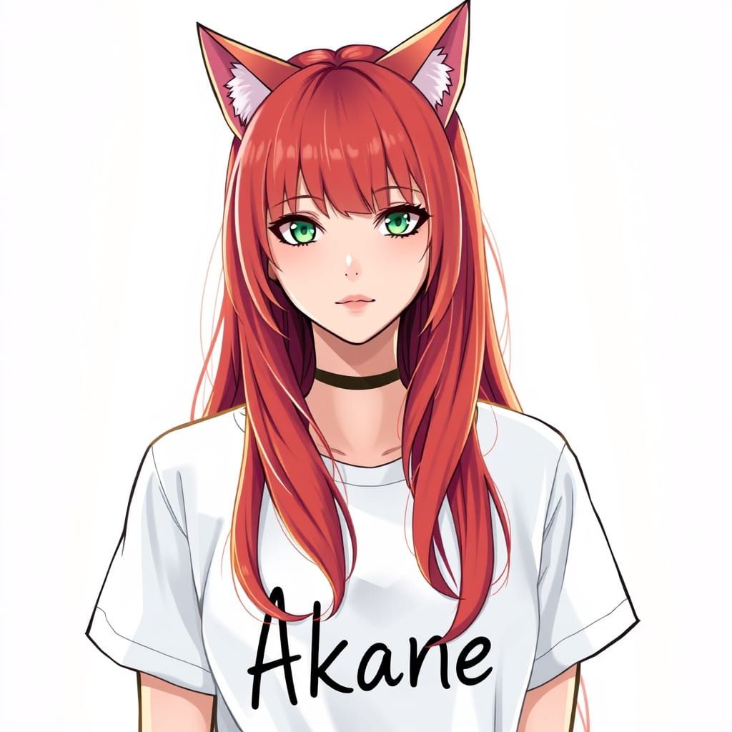 Red Haired Woman with Cat Ears and Green Eyes