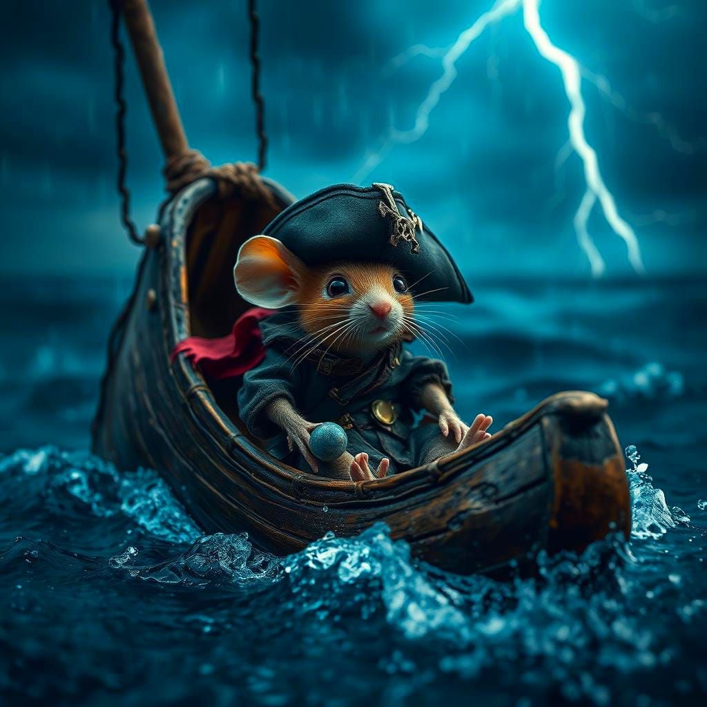 Pirate Mouse in Stormy Seas: Macro Tilt-Shift Photo