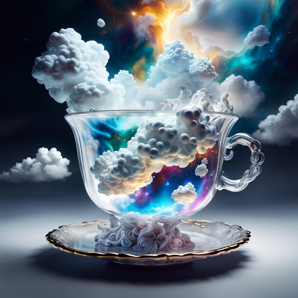 Dreamy White Clouds Reflected in Crystal Teacup