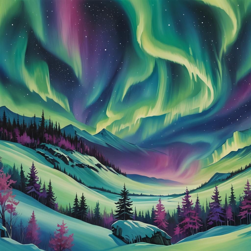 Breathtaking Northern Lights Display in Fantasy Landscape