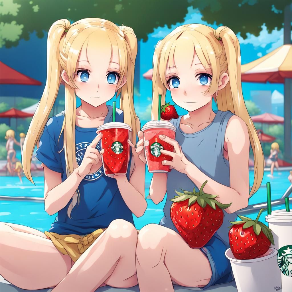 Blonde Girls at Water Park in Anime Style