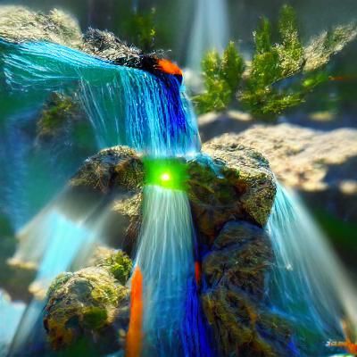 Waterfall Eye: 3D Rendered in Blue, Green, Orange