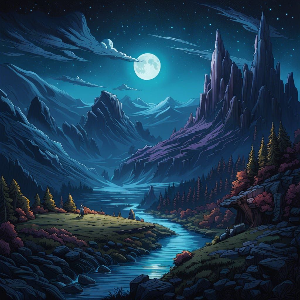 Moonlit Fantasy Landscape Concept Art