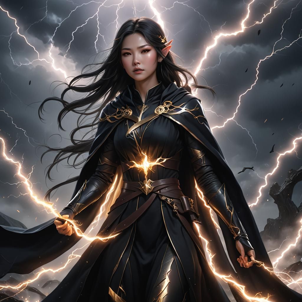 Elven Wizard Calls Lightning: 3D Anime Art