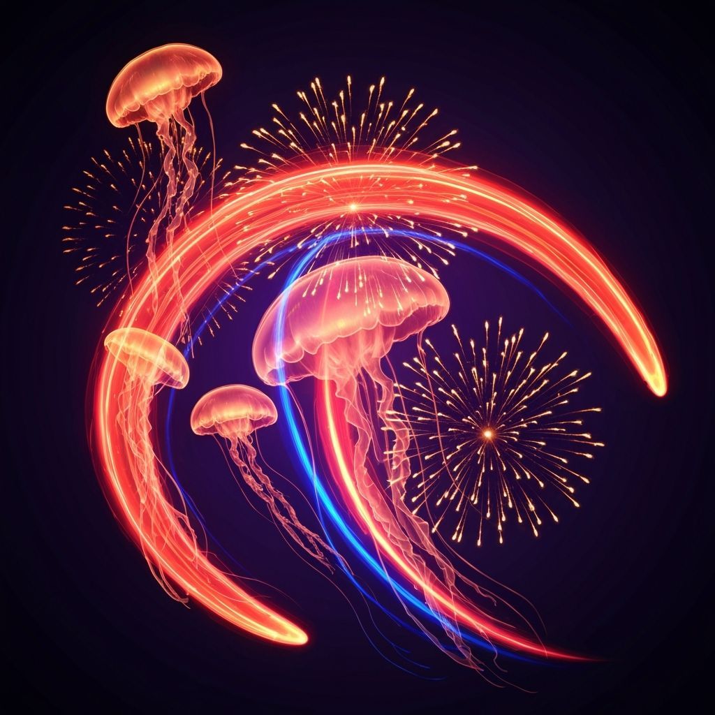 Abstract Fiery Arcs and Fluid Forms in Vibrant Expressionist...