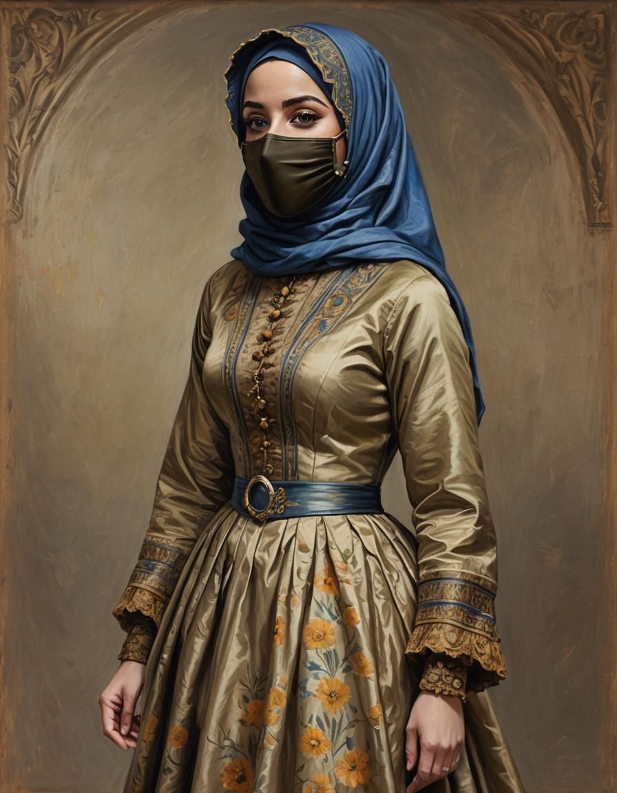 Victorian Hijab Lady Portrait in Oil Painting Style