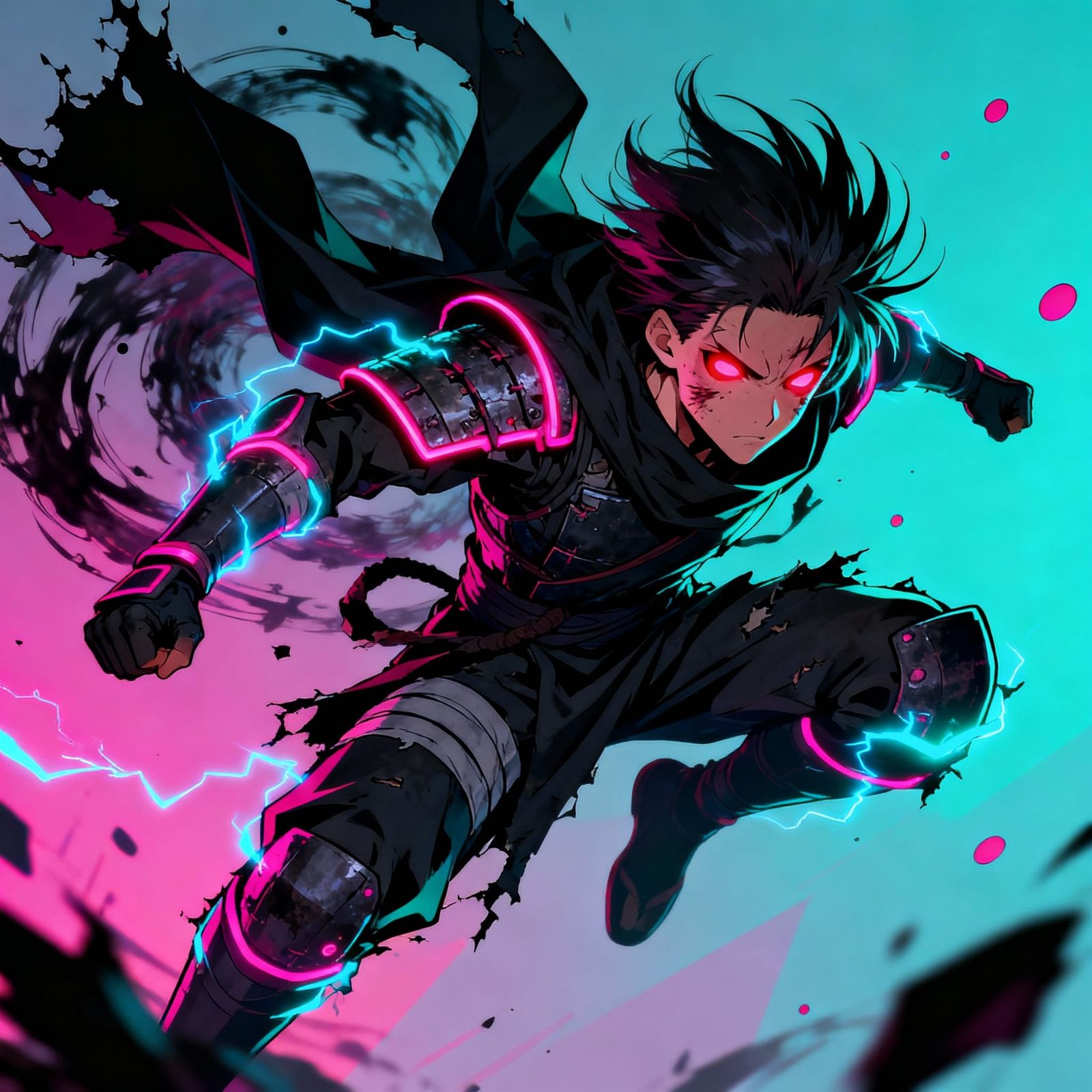 Fallen Ninja Anime Portrait with Shadowy Aura