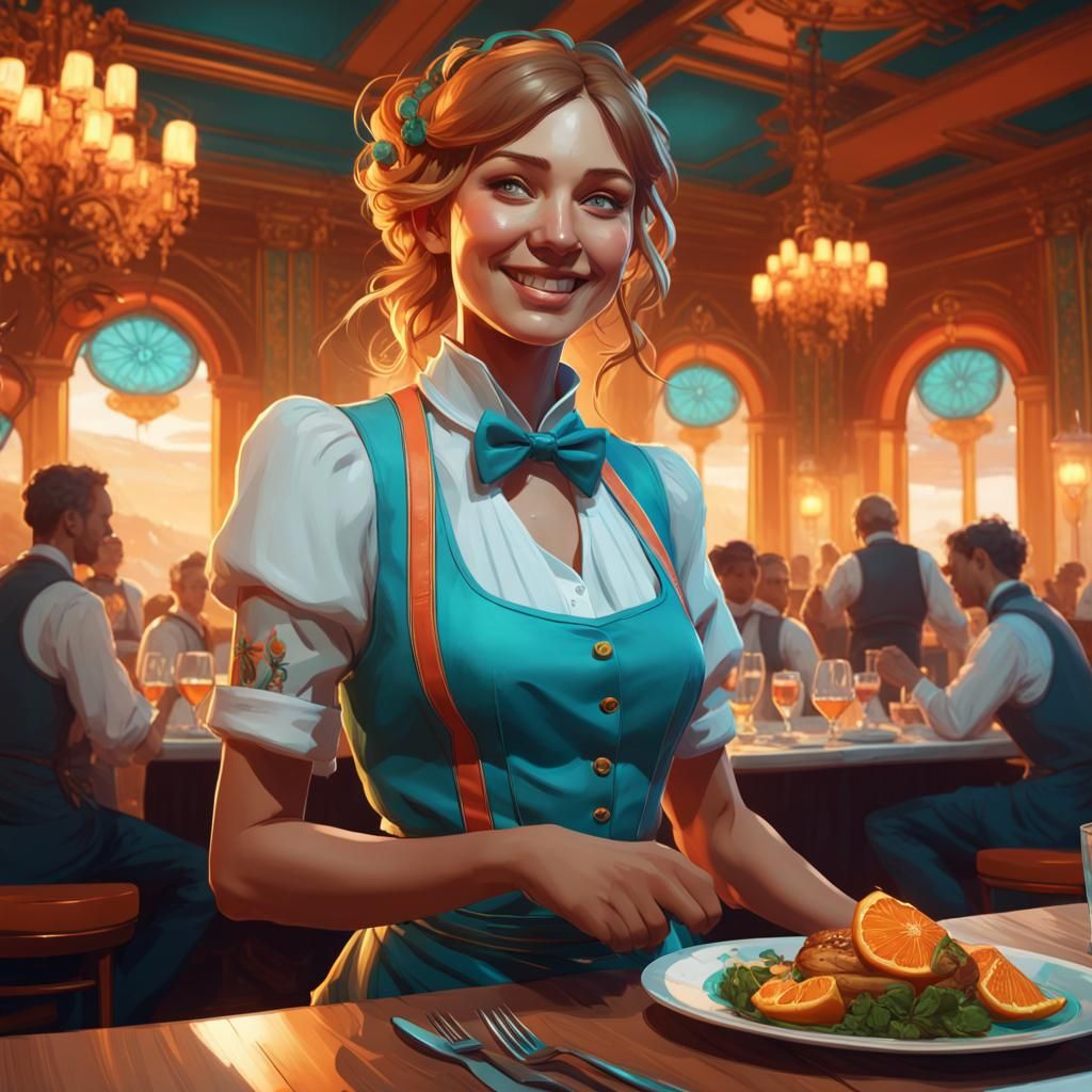 Banquet Waitress in Art Nouveau Style