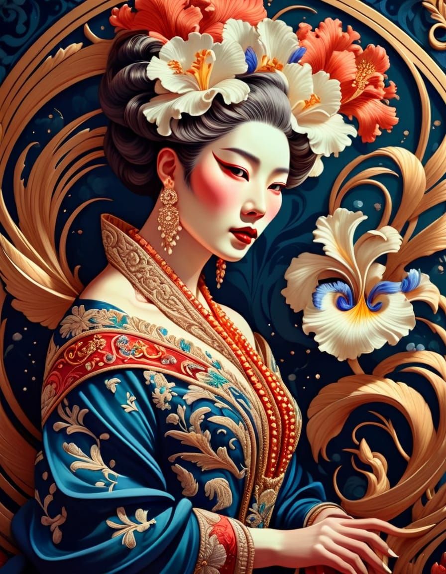 Rococo Portrait of Woman in Haute Couture Gown