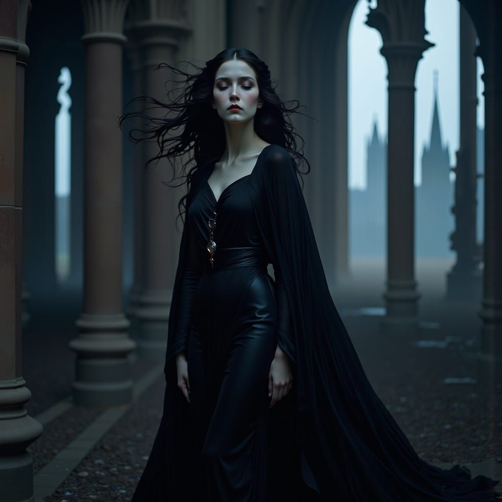 Shadowy Woman Guardian of Gothic Spires