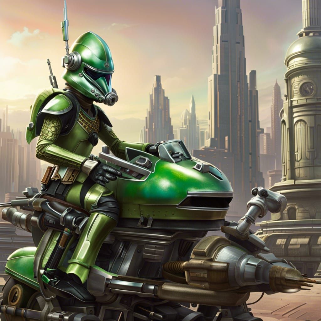 Rodian Bounty Hunter on Chrome Speeder Bike