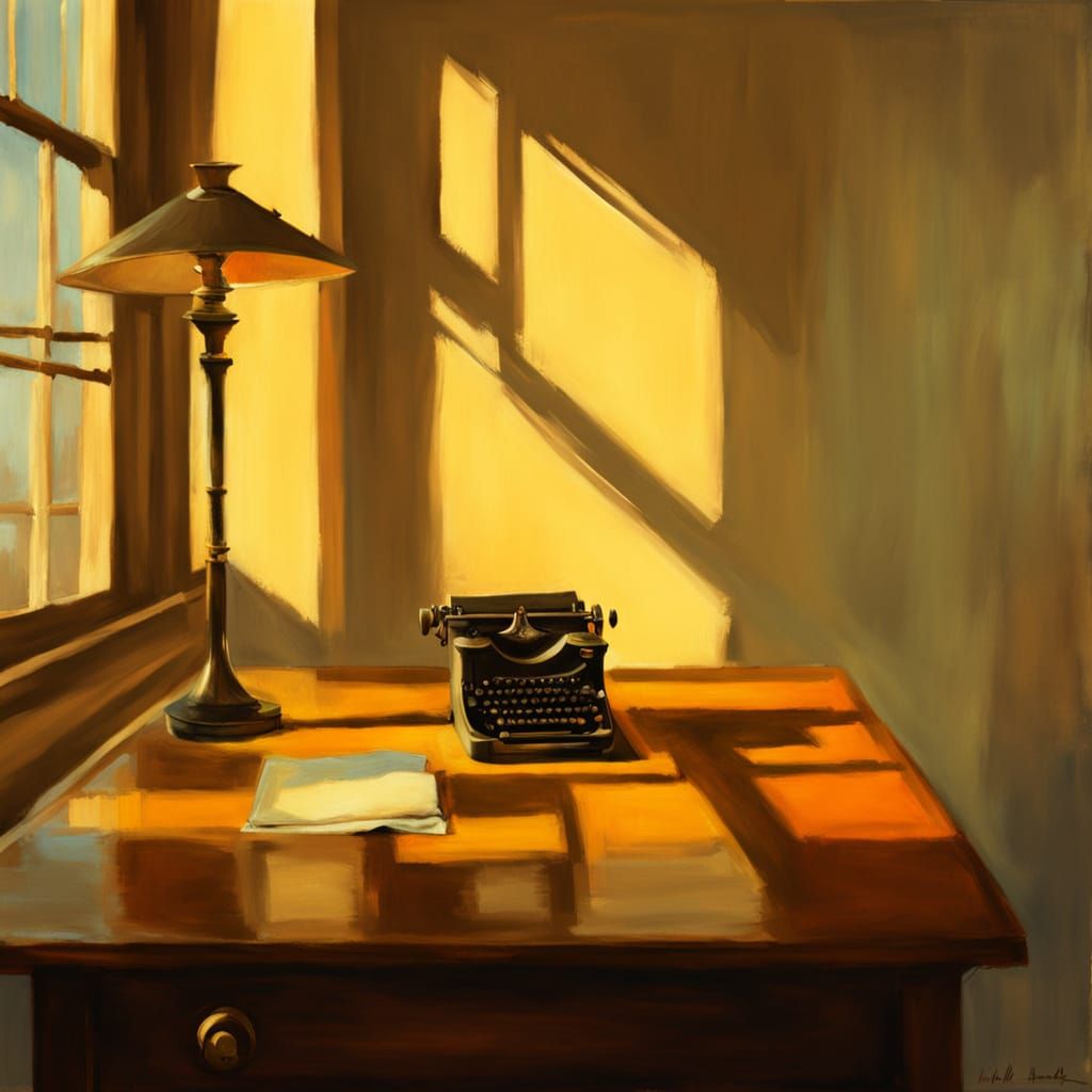 Vintage Typewriter Still Life in Edward Hopper Style