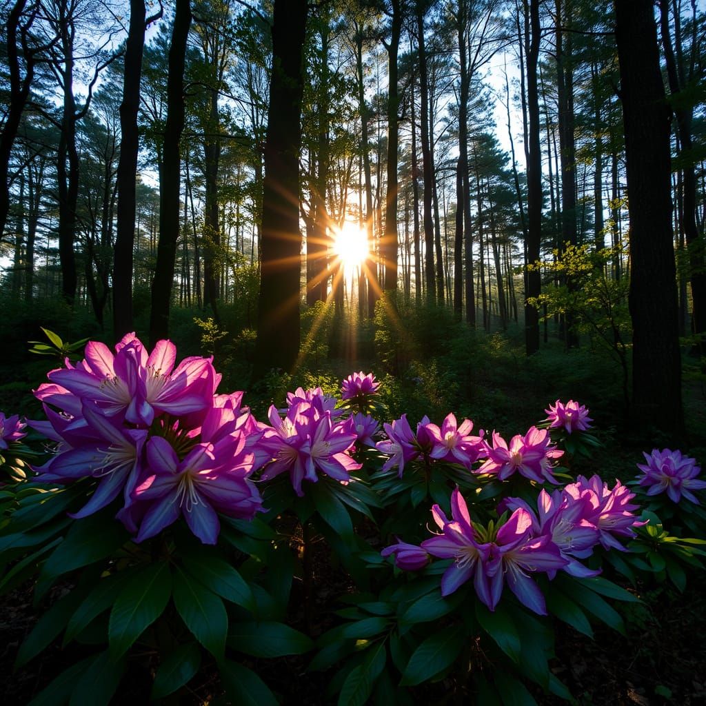 Early Morning Rhododendrons in Dutch Forest