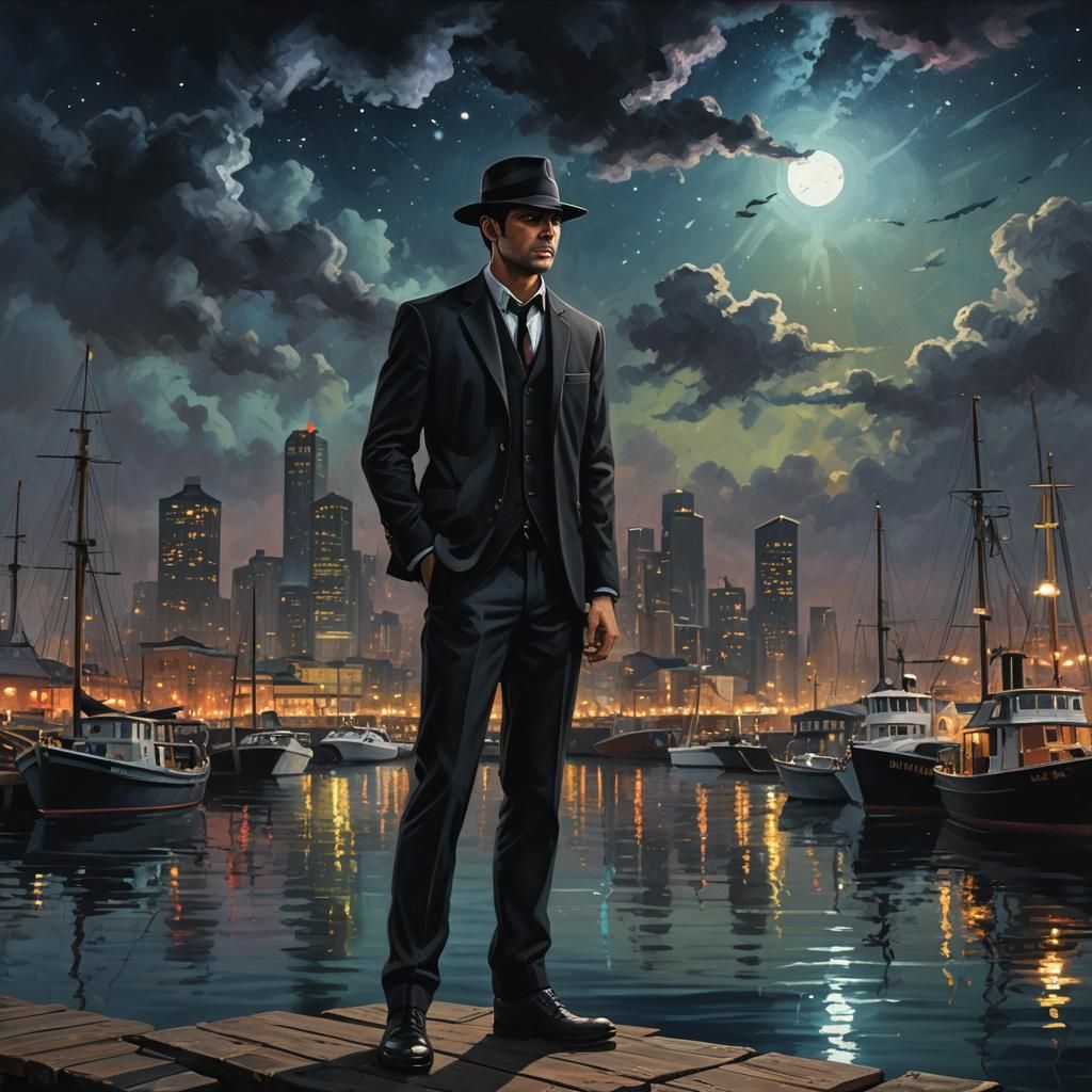 Harbor at Night: A Dramatic Oil and Matte Painting