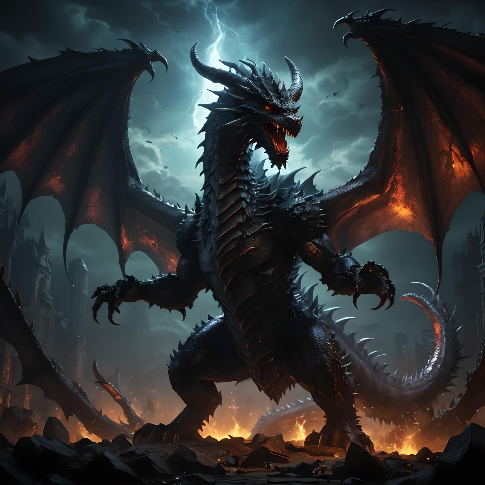 Demonic Dragon in Cursed World: 3D Rendered Art