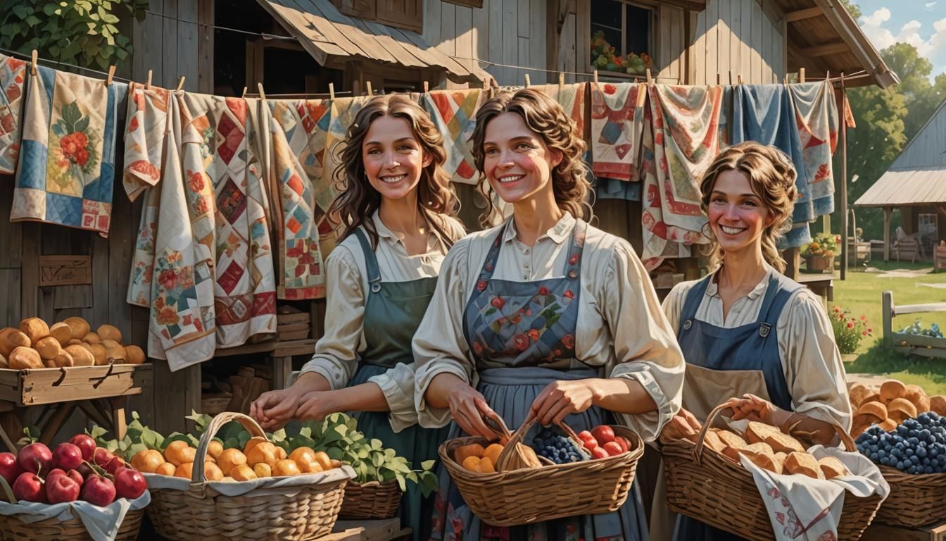 Country Quilt Farmhouse Display in Hyperdetailed Style