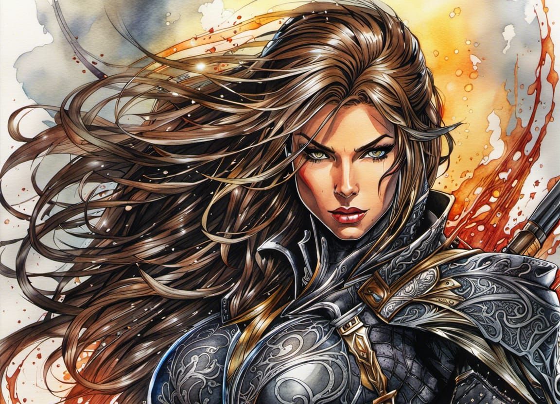 Witchblade in Watercolor with Ink Outline