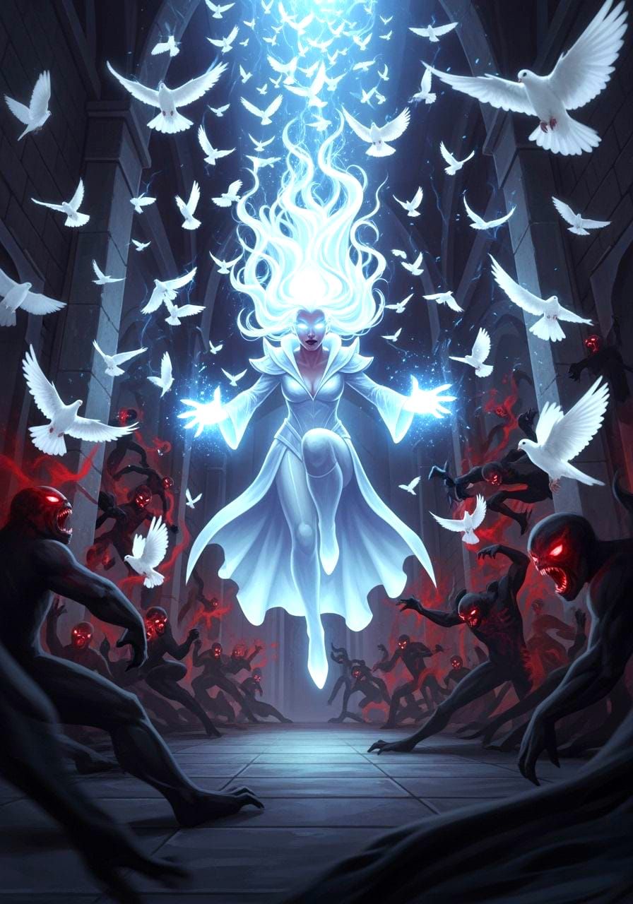 Sorceress Unleashing Light Magic: Comic Book Style