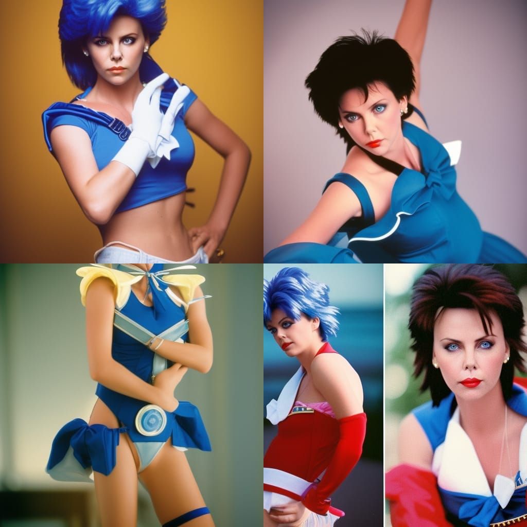 Charlize Theron as Sailor Mercury: 80s Photo