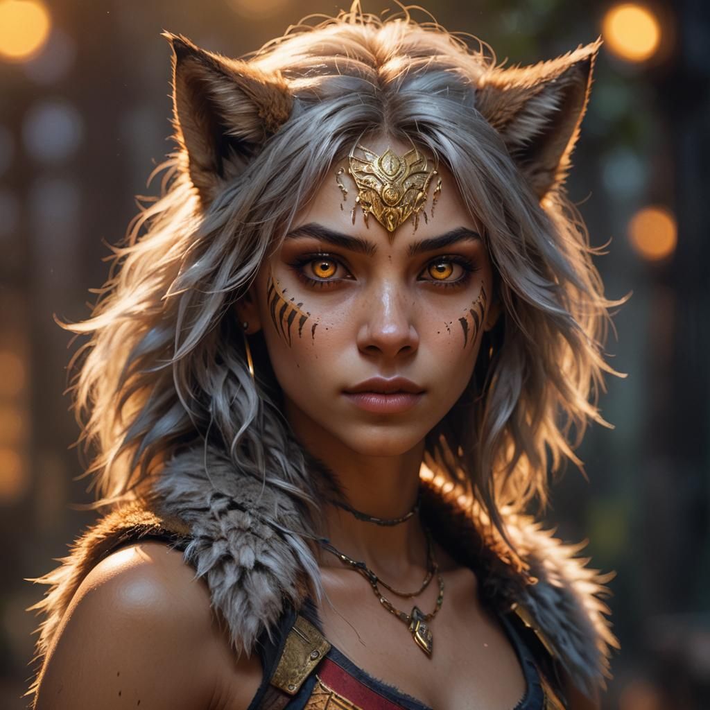 Teenage Werewolf Girl Portrait in Fantasy Art Style