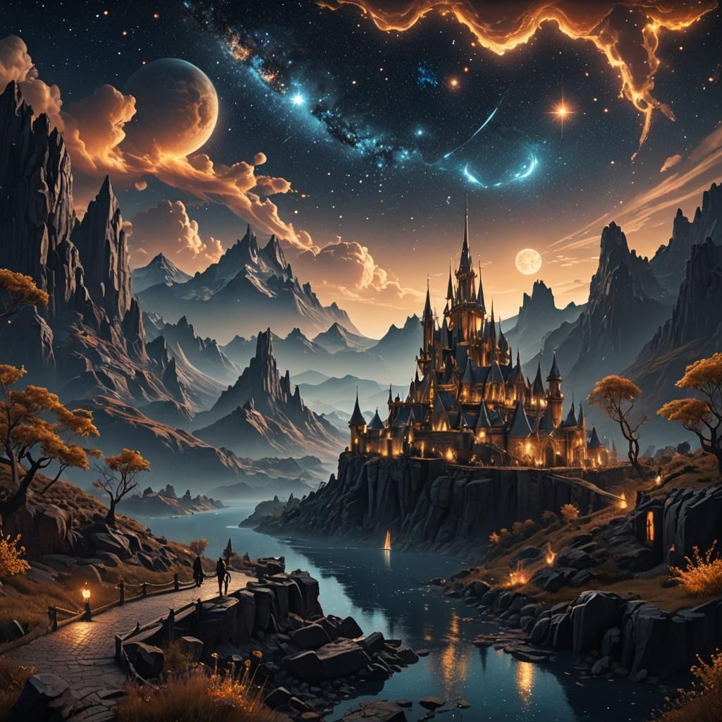 Fantastical Starry Night Matte Painting in Deep Color