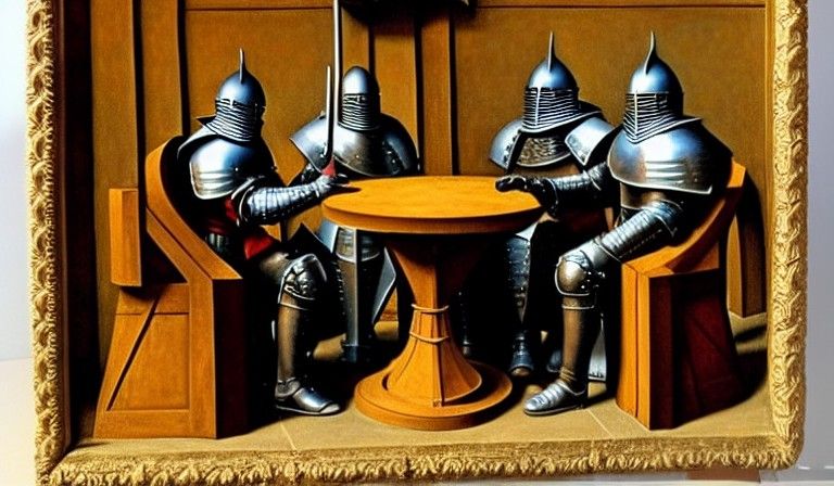 Armored Knights in Medieval Hall, Hildebrandt Style