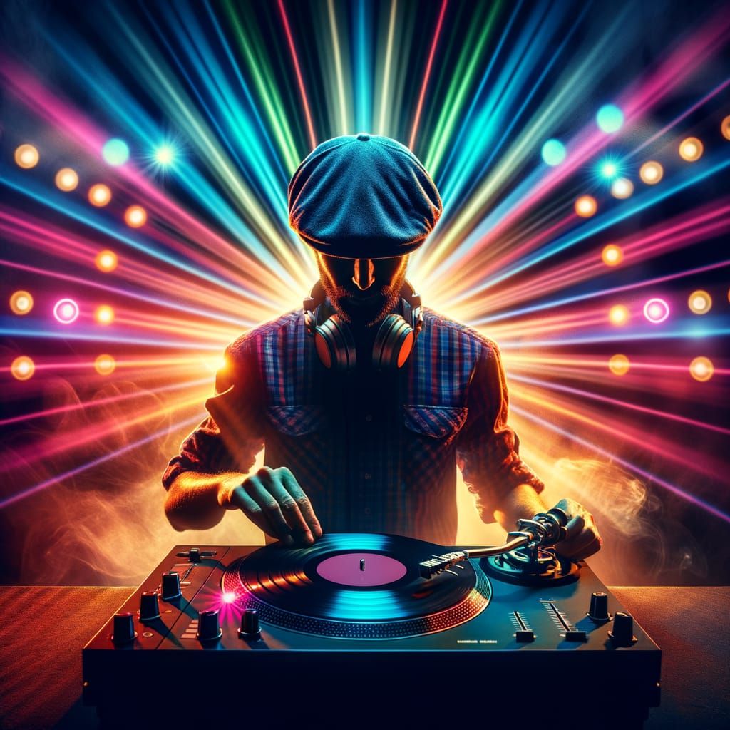 DJ Spinning Records with Dramatic Light Show