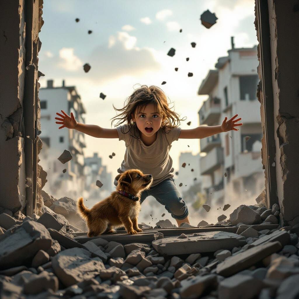 Girl Saves Dog Amidst Collapsing Building Earthquake