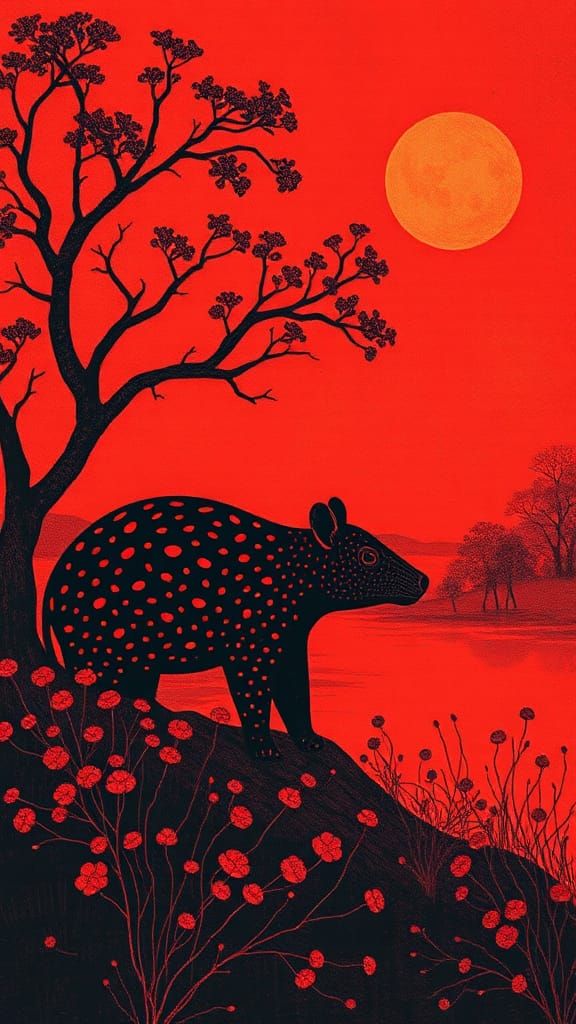 Bioluminescent Tapir Geisha in Surreal Alien Landscape