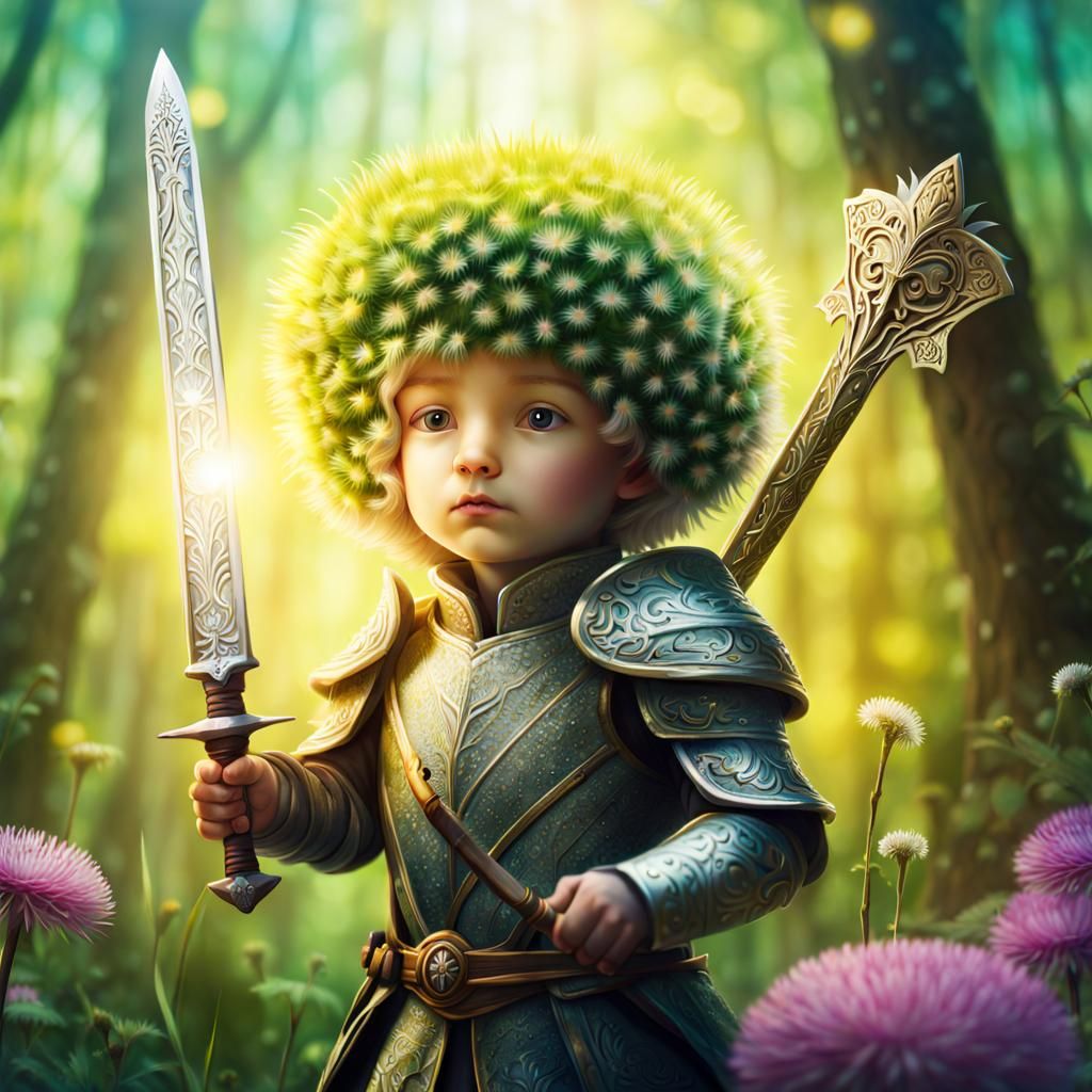 Dandelion Knight with Foil Sword in Magical Forest