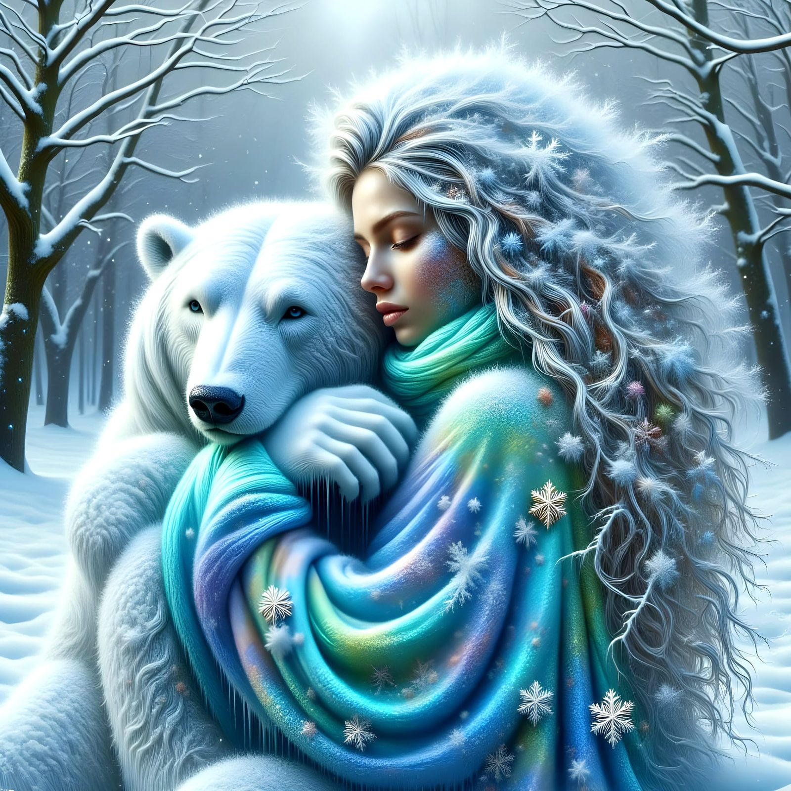 Glowing Winter Wonderland Scene in Oil Art Style