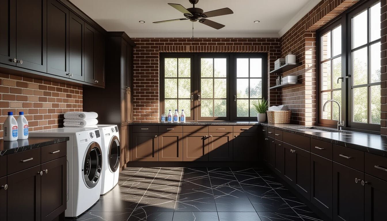 Victorian Laundry Room with Natural Light and Marble Floor