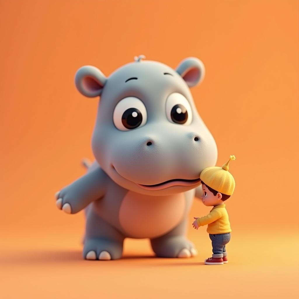 Adorable Hippo Plush Toy Portrait in Warm Tones