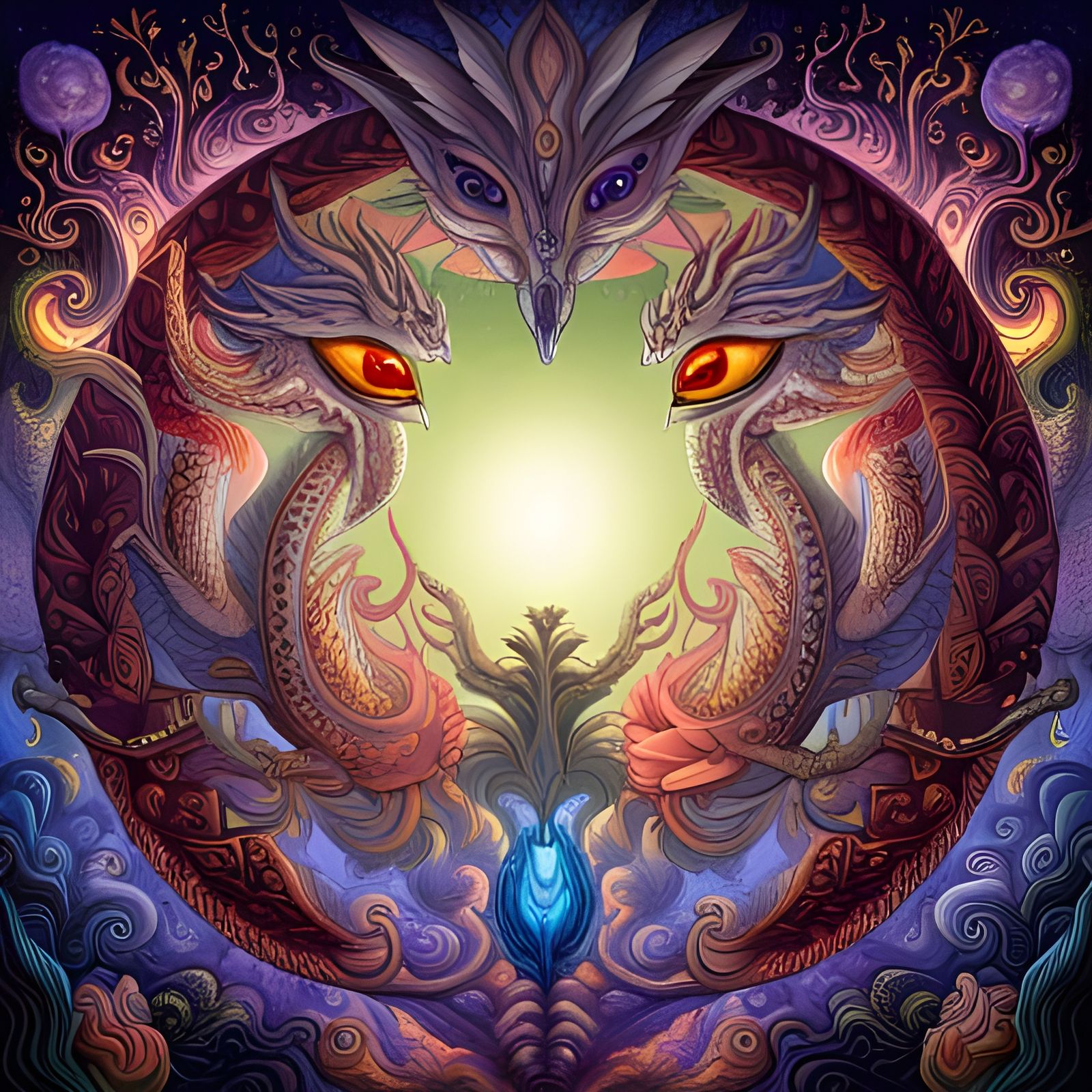 Joyful Alien Dragons in Mystical Blossom Garden