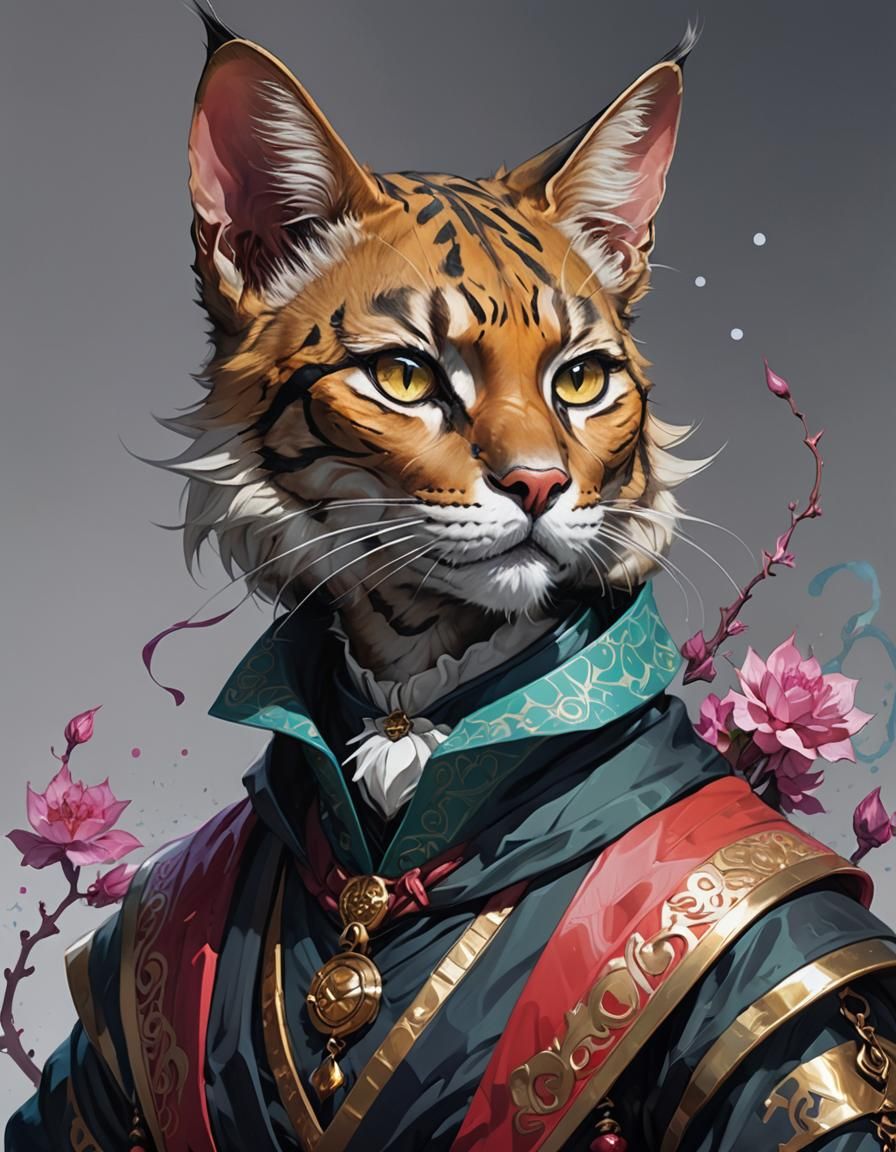 Detailed Tabaxi Portrait in Pop Surrealist Style