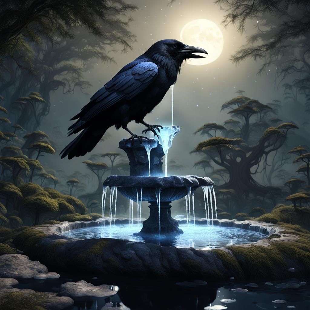 Raven Drinks in Mystical Forest: 3D Game Cinematic
