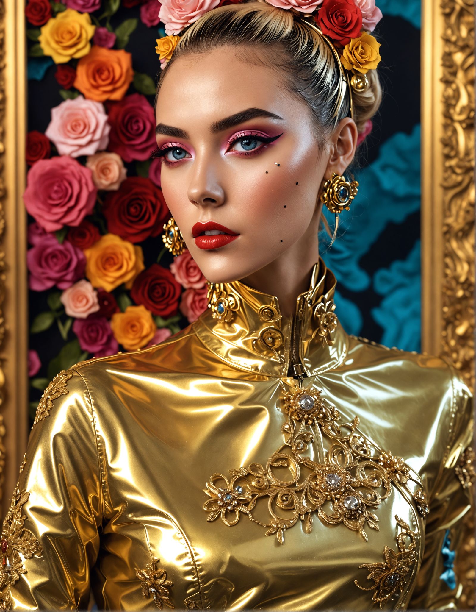 Vibrant Maximalist Fashion Illustration in Gold Lamé