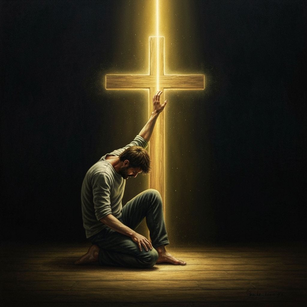 Grief and Hope: Man Reaching for Divine Light in Gouache