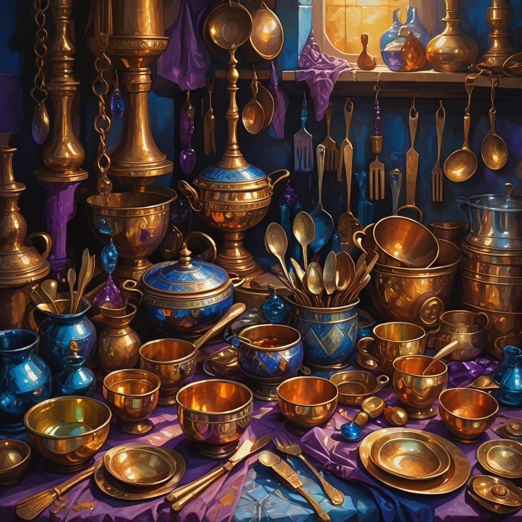 Mystical Kitchen Utensils in an Ancient Temple