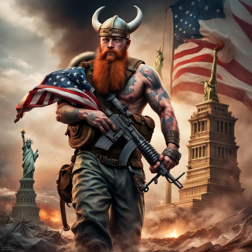 Viking Warrior in Iraq War Uniform, Digital Art